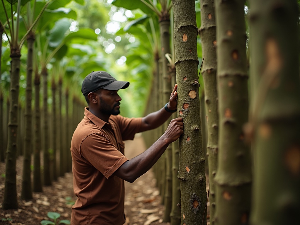 Cultivated Aquilaria agarwood plantation in Indonesia showing inoculated trees